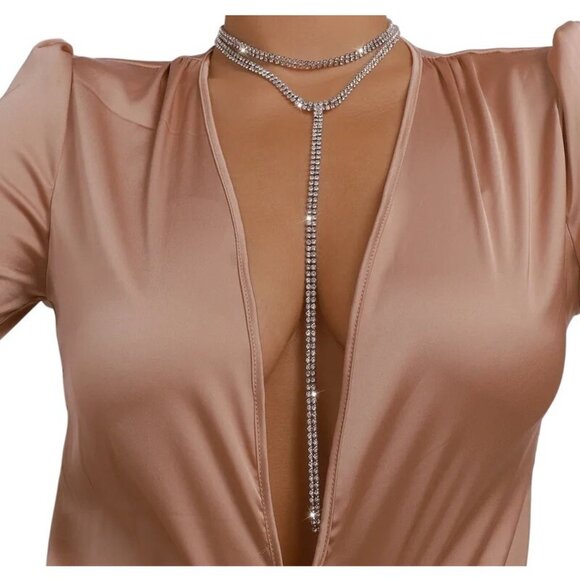 2/$24 Rhinestone Silver Crystal Choker Y-Lariat Necklace Adjustable Chain Elegan - Picture 4 of 8